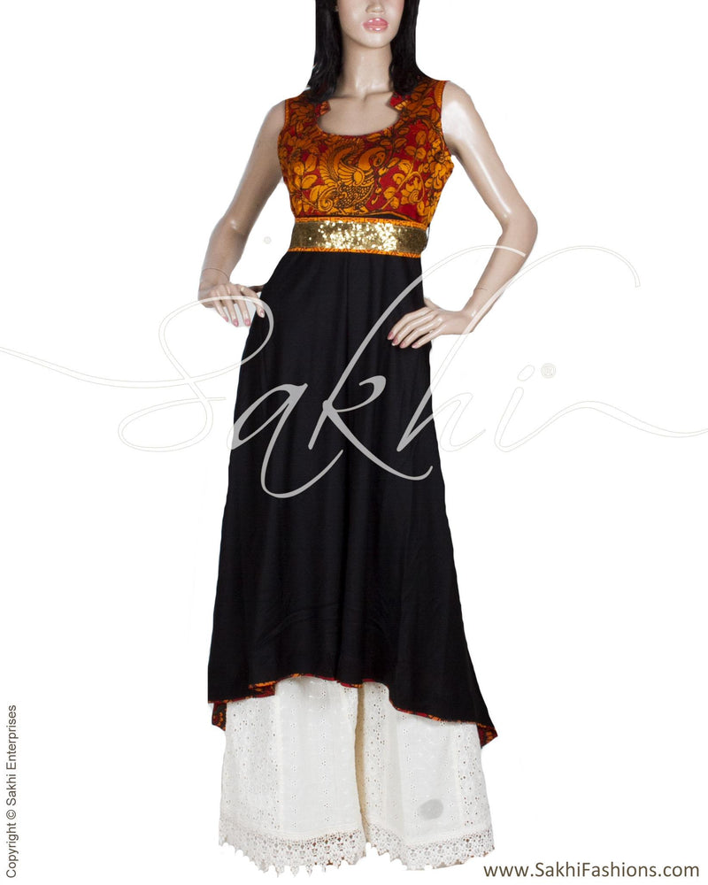 RTP-24285 - Black & Mustard Pure Cotton Kurtha