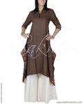 RTP-24317 - Brown & Multi Pure Cotton Kurtha