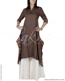 RTP-24317 - Brown & Multi Pure Cotton Kurtha