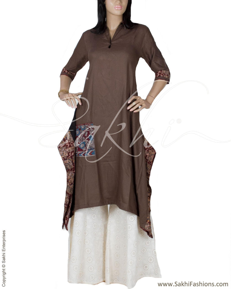 RTP-24317 - Brown & Multi Pure Cotton Kurtha