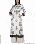 RTP-24329 - White & Green Pure Cotton Kurtha