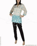 RTP-4071 - Beige & Blue Pure Cotton Top