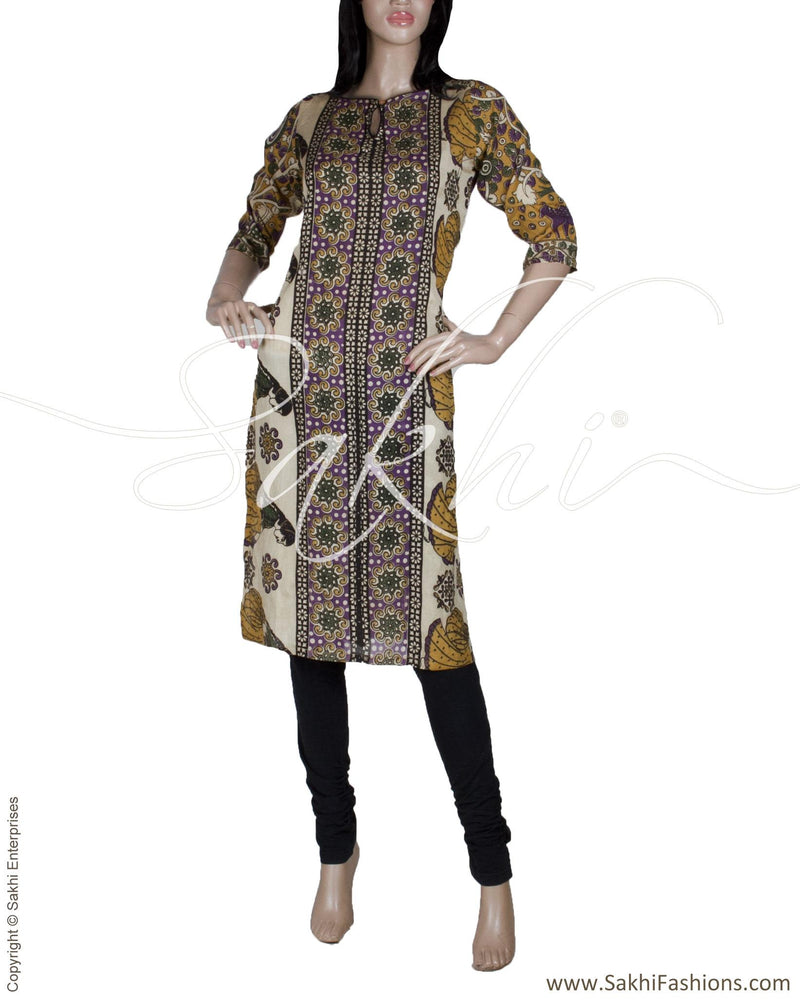 RTQ-10666 - Beige & Multi Pure Silk Kurtha