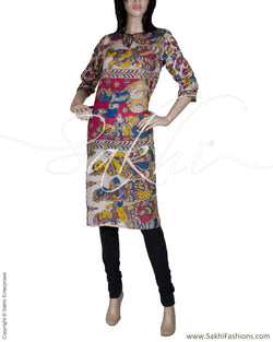 RTQ-10670 - Pink & Beige Pure Silk Kurtha