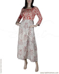 RTQ-12364 - Maroon & Beige Cotton & Silk Dress