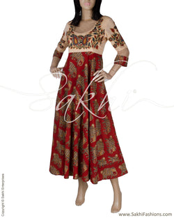 RTQ-12456 - Maroon & Multi Pure Cotton Dress