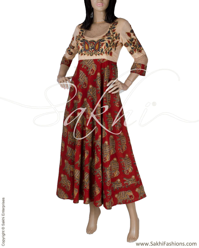 RTQ-12456 - Maroon & Multi Pure Cotton Dress