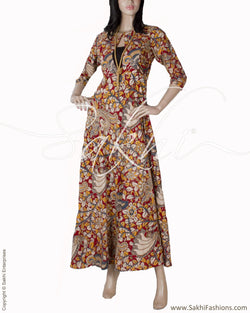 RTQ-1364 - Maroon & Multi Pure Cotton Kurtha