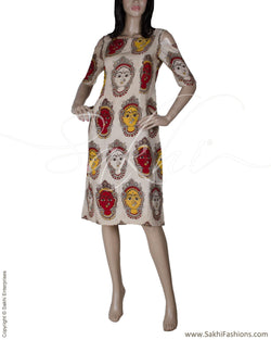 RTQ-13875 - Beige & Multi Cotton & Silk Dress