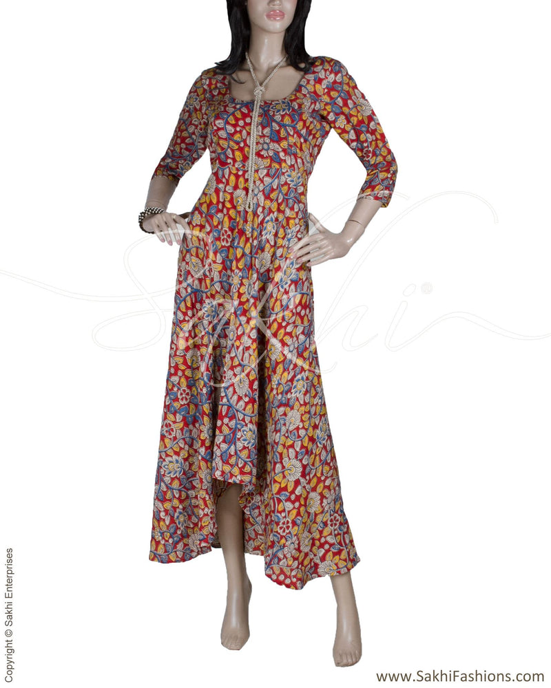 RTQ-13947 - Maroon & Multi Cotton & Silk Dress