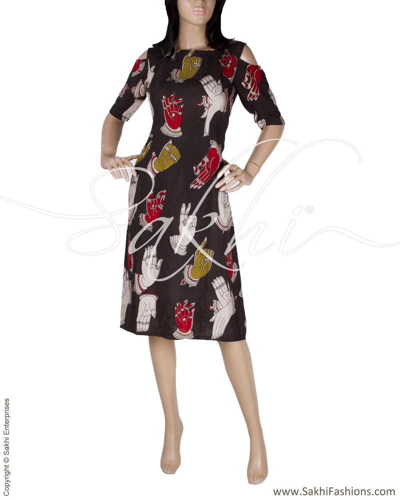 RTQ-14331 - Black & Multi Pure Cotton Dress