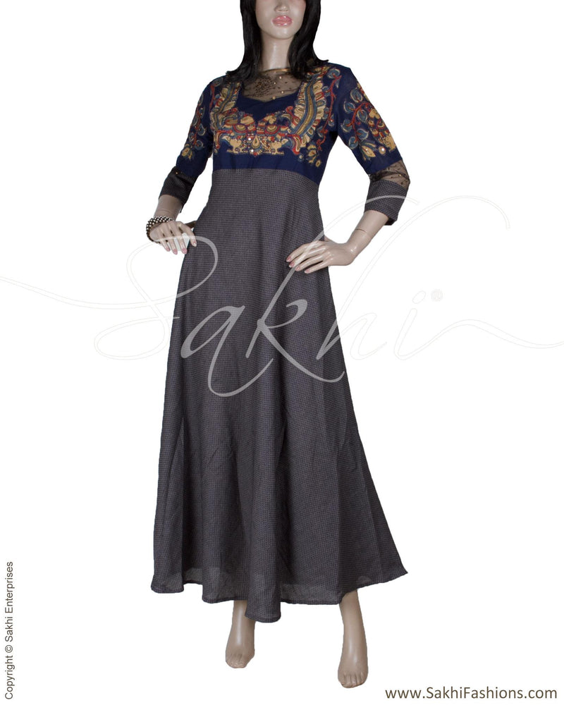 RTQ-14560 - Grey & Blue Pure Cotton Dress