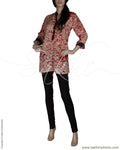 RTQ-14577 - Maroon & Beige Pure Silk Top