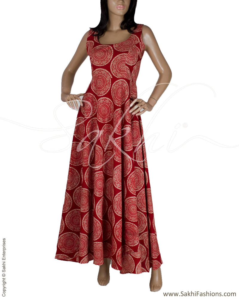 RTQ-14637 - Maroon & Beige Pure Cotton Dress