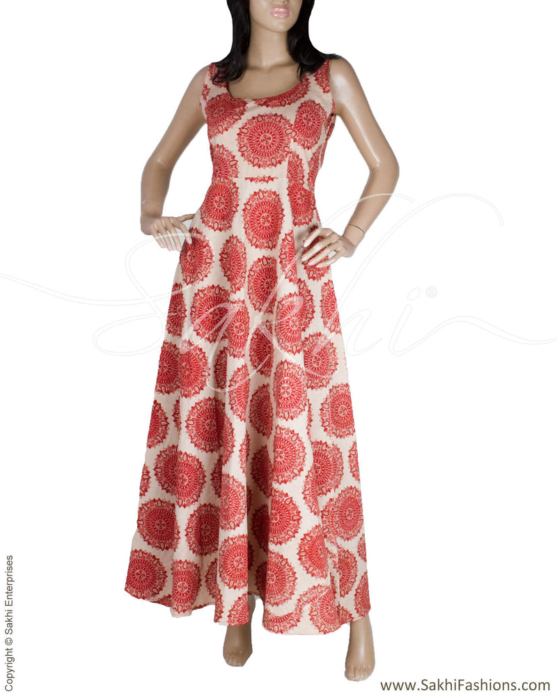 RTQ-14644 - Beige & Maroon Pure Cotton Dress