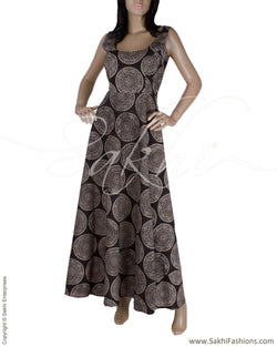 RTQ-14652 - Black & Beige Pure Cotton Dress