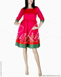 RTQ-15518 - Pink & Green Pure Banarasi Silk Dress