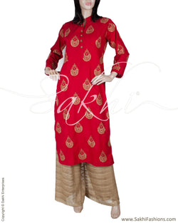 RTQ-15564 - Red & Gold Pure Cotton Top