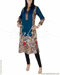 RTQ-15661 - Blue & Gold Silk & Cotton Kurtha