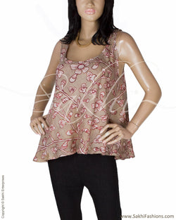 RTQ-15686 - Grey & Red Pure Silk Top