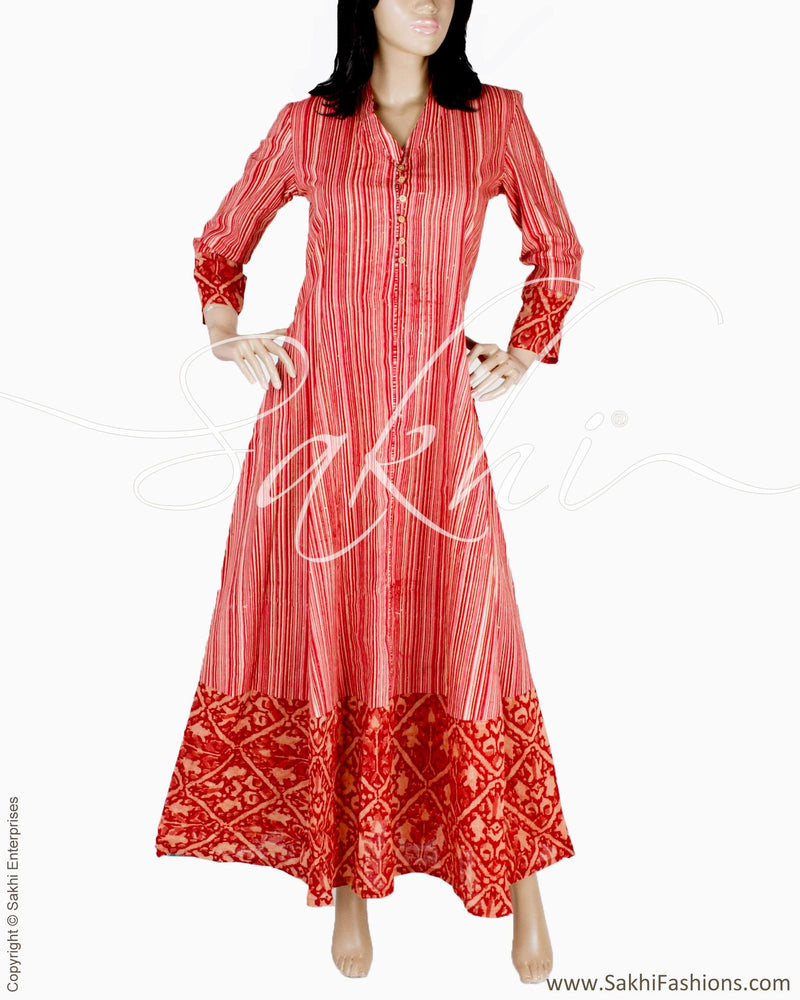 RTQ-15746 - Maroon & Cream Pure Cotton Dress