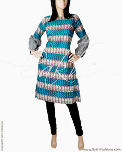 RTQ-19042 - Blue & Grey Pure Silk Top