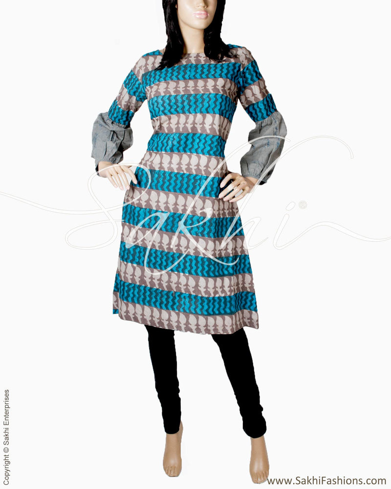 RTQ-19042 - Blue & Grey Pure Silk Top