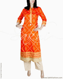 RTQ-19159 - Orange & Beige Pure Cotton Top