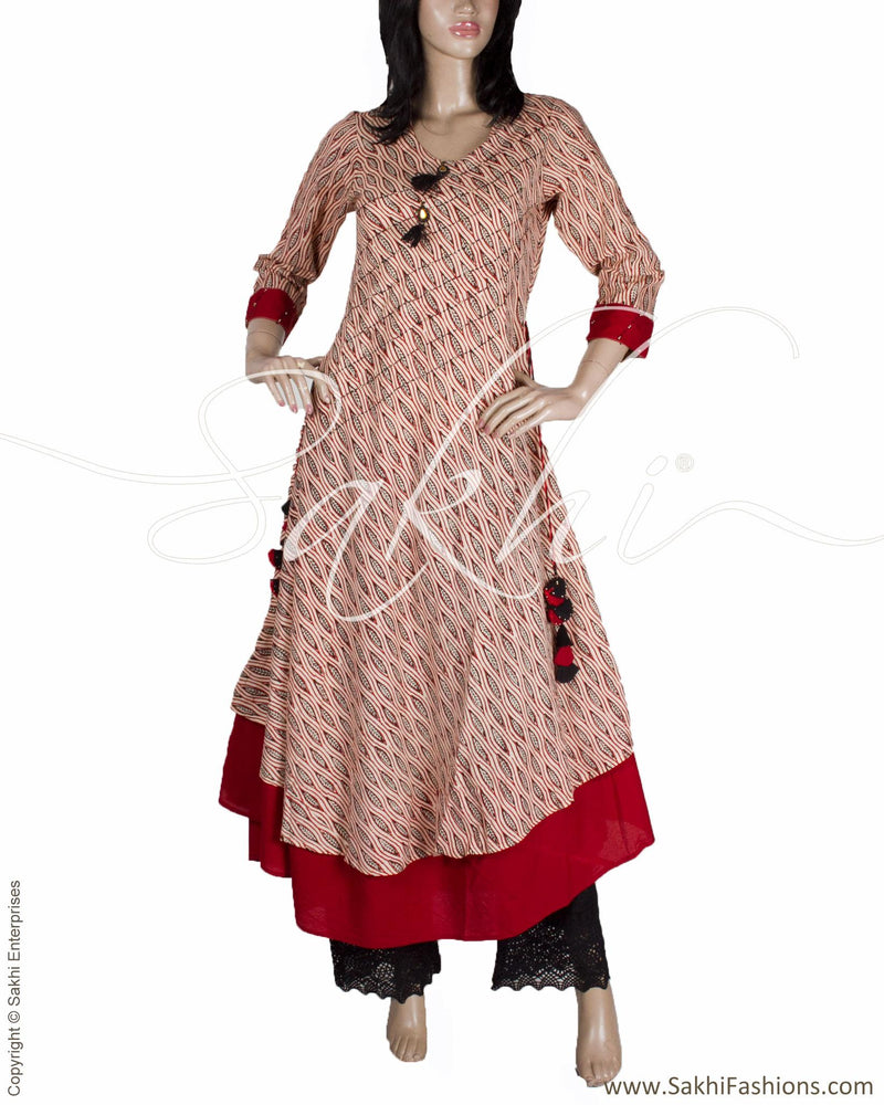 RTQ-19175 - Multi & Red Pure Cotton Top