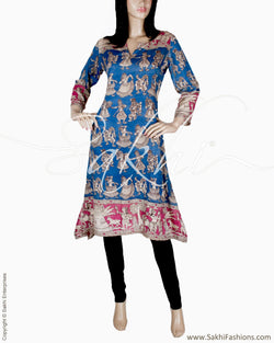 RTQ-20262 - Blue & Multi Silk & Cotton Kurtha