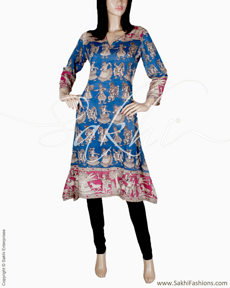 RTQ-20262 - Blue & Multi Silk & Cotton Kurtha