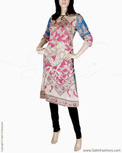 RTQ-20263 - Pink & Multi Silk & Cotton Kurtha