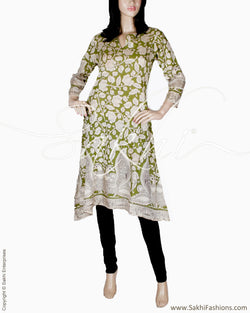 RTQ-20266 - Green & Multi Silk & Cotton Kurtha