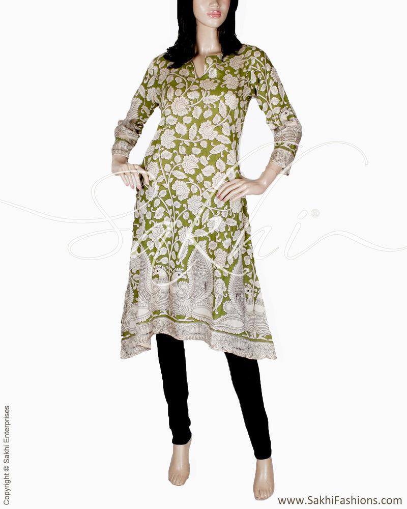 RTQ-20266 - Green & Multi Silk & Cotton Kurtha