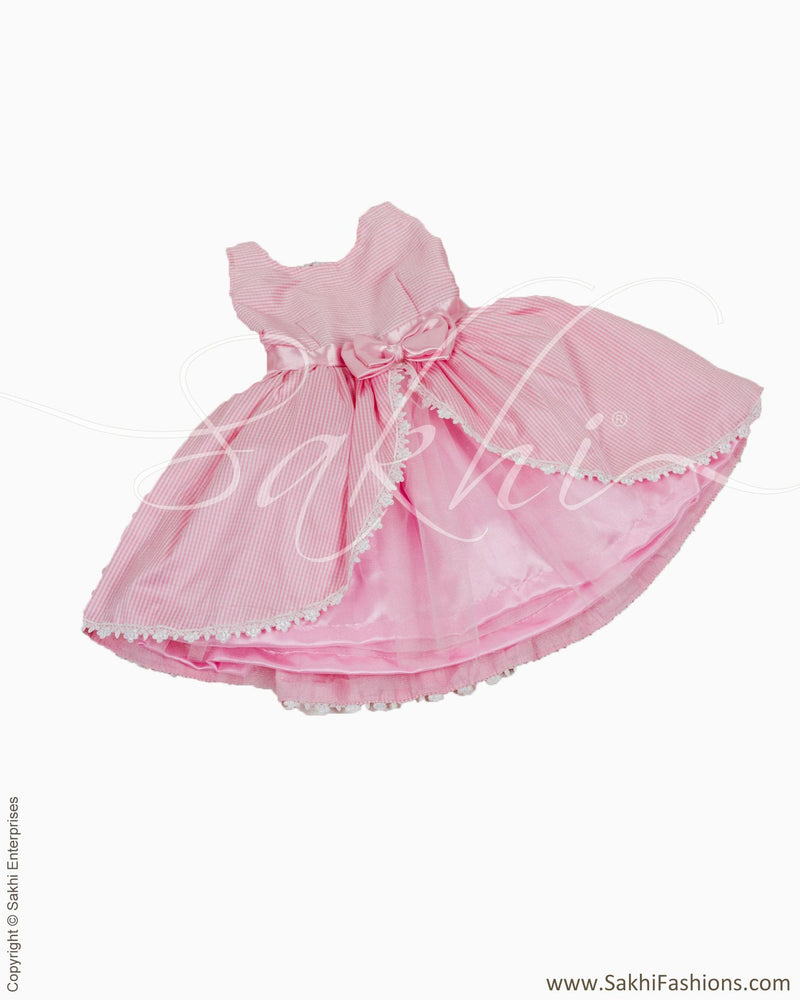 RTQ-20543 - Baby Pink & White Silk & Cotton Frock