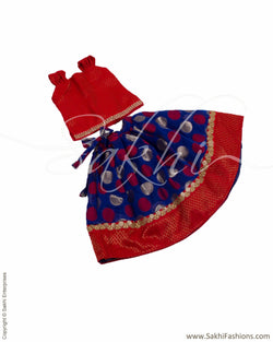 RTQ-20547 - Blue & Red Silk & Cotton Frock