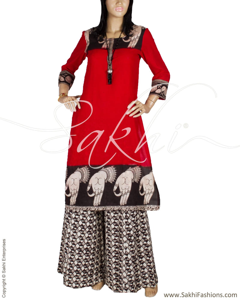 RTQ-2129 - Maroon & Black Silk & Cotton Kurtha