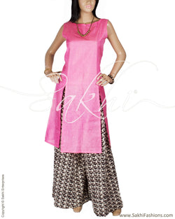 RTQ-2137 - Pink &  Pure Tussar Silk Kurtha