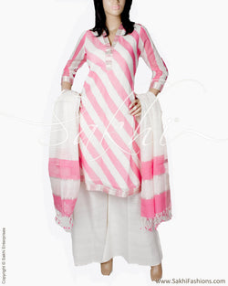 RTQ-21697 - Pink & White Pure Cotton Top and Dupatta