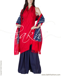 RTQ-2567 - Red & Blue Pure Cotton Duppatta