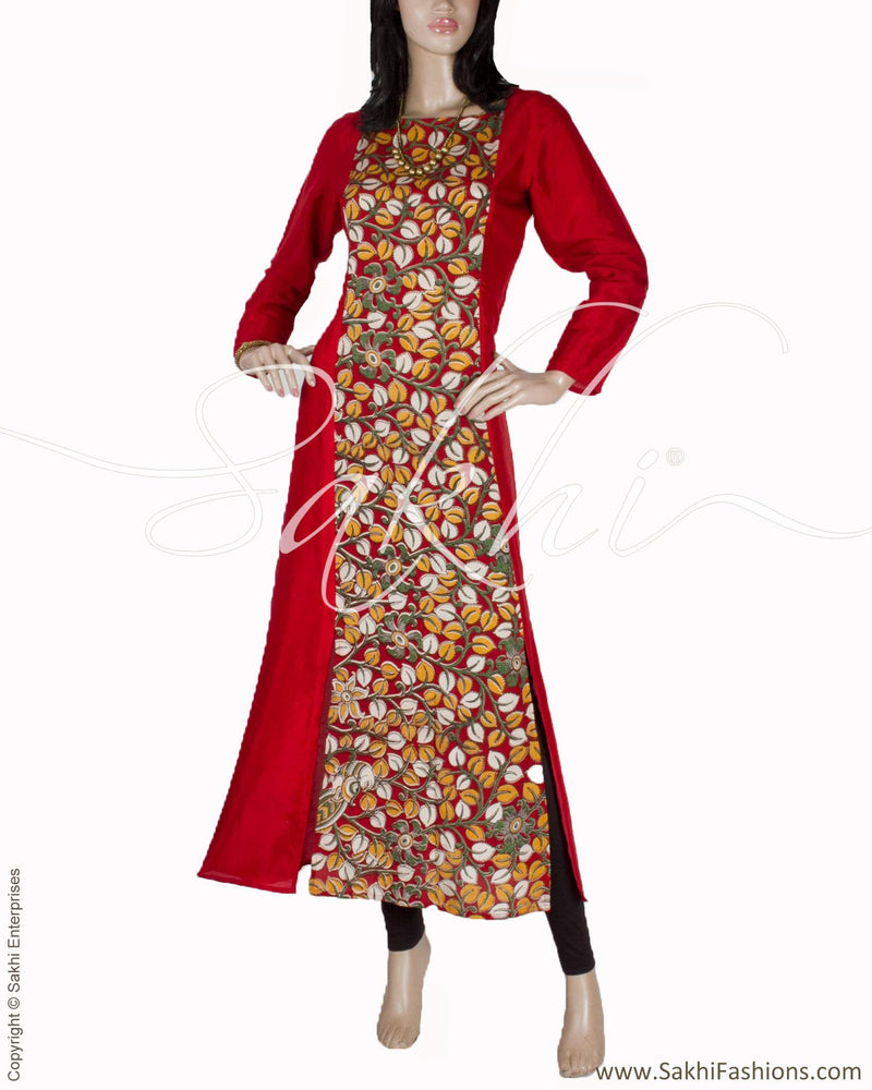 RTQ-3078 - Red & Multi Pure Silk Kurtha