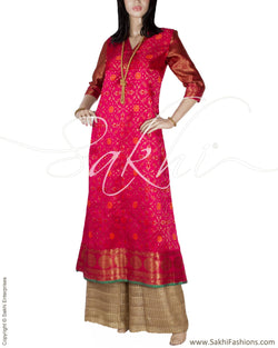 RTQ-3082 - Pink & Gold Pure Banarasi Silk Kurtha