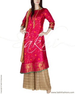 RTQ-3083 - Pink & Gold Pure Banarasi Silk Kurtha