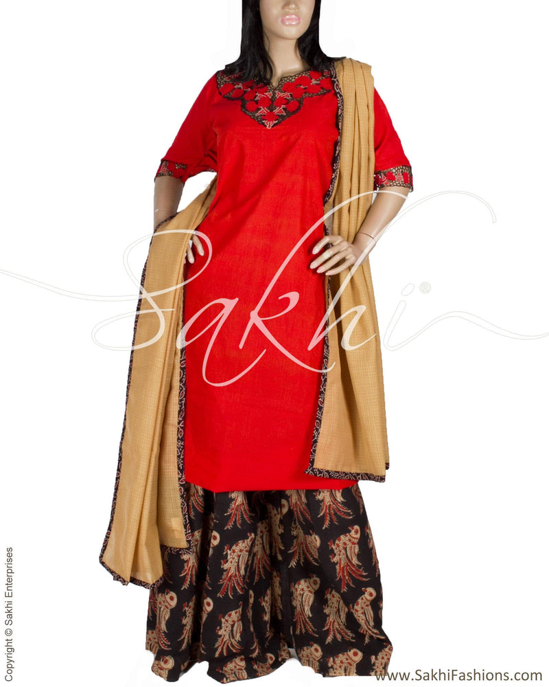 RTQ-3214 - Orange & Black Pure Cotton Duppatta