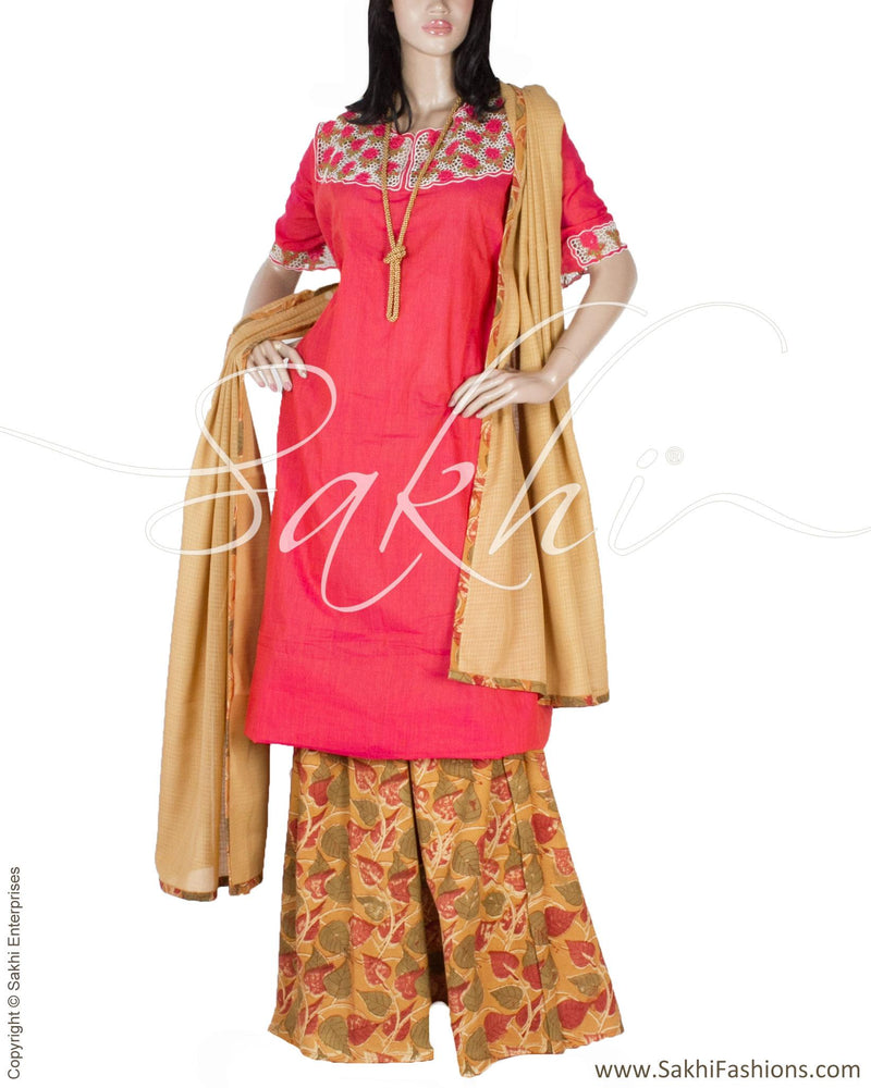 RTQ-3219 - Pink & Beige Pure Cotton Duppatta