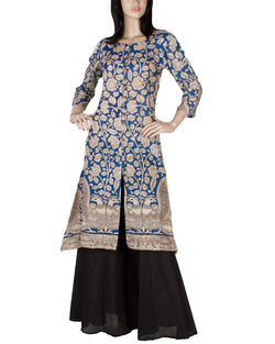 RTQ-3278 - Blue & Beige Silk & Cotton Kurtha