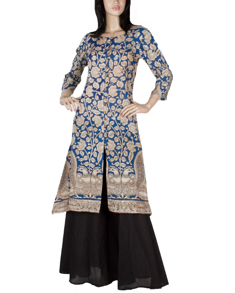 RTQ-3278 - Blue & Beige Silk & Cotton Kurtha