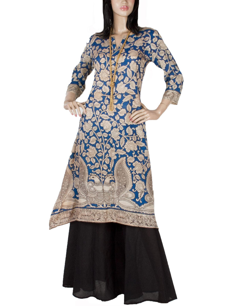 RTQ-3281 - Blue & Beige Silk & Cotton Kurtha