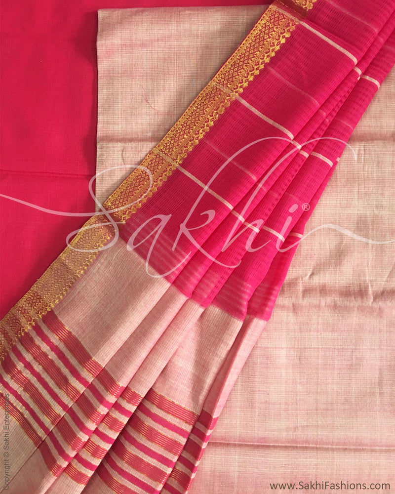 RTQ-5830 - Pink & Cream Silk & Cotton Salwar Set