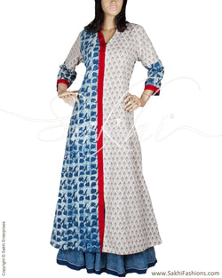 RTQ-5922 - Grey & Blue Pure Cotton Kurtha